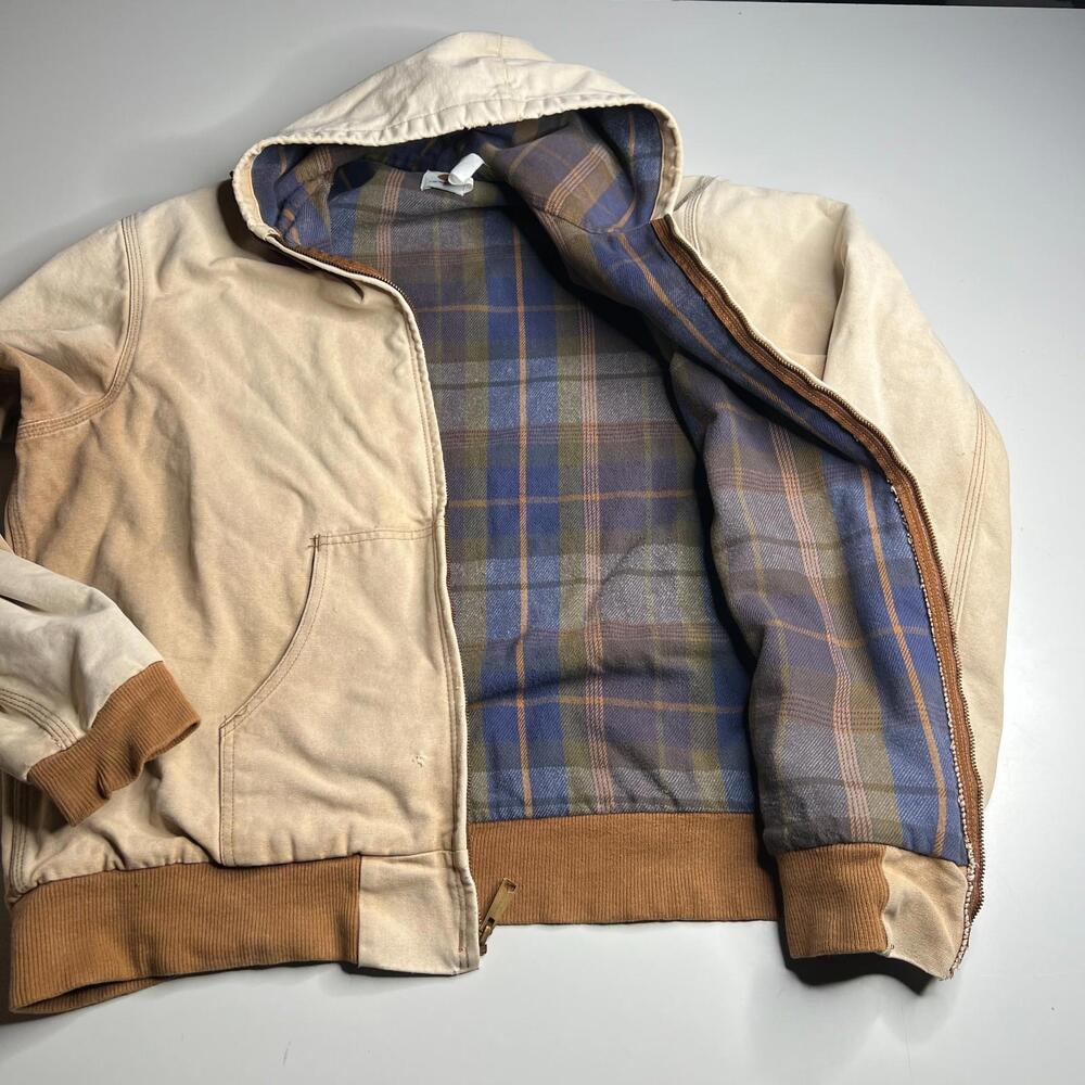 Vintage Carhartt Hooded Jacket XL Blanket Lined YKK‎ USA Workwear Tan